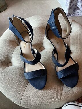 Nine West Dark Blue Strappy Block Heel Sandals